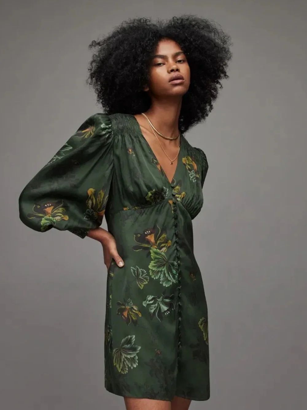 AllSaints Auden Lilly dress in Olive Green • Sz 2